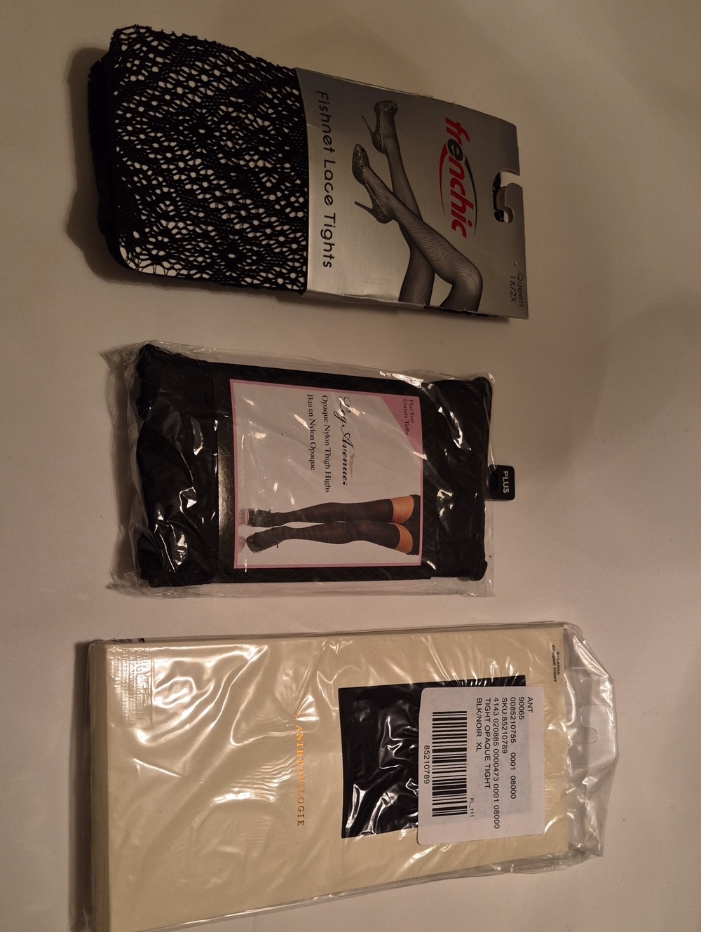 Frenchi Black Fishnet Lace Tights & Black Hosiery Trio